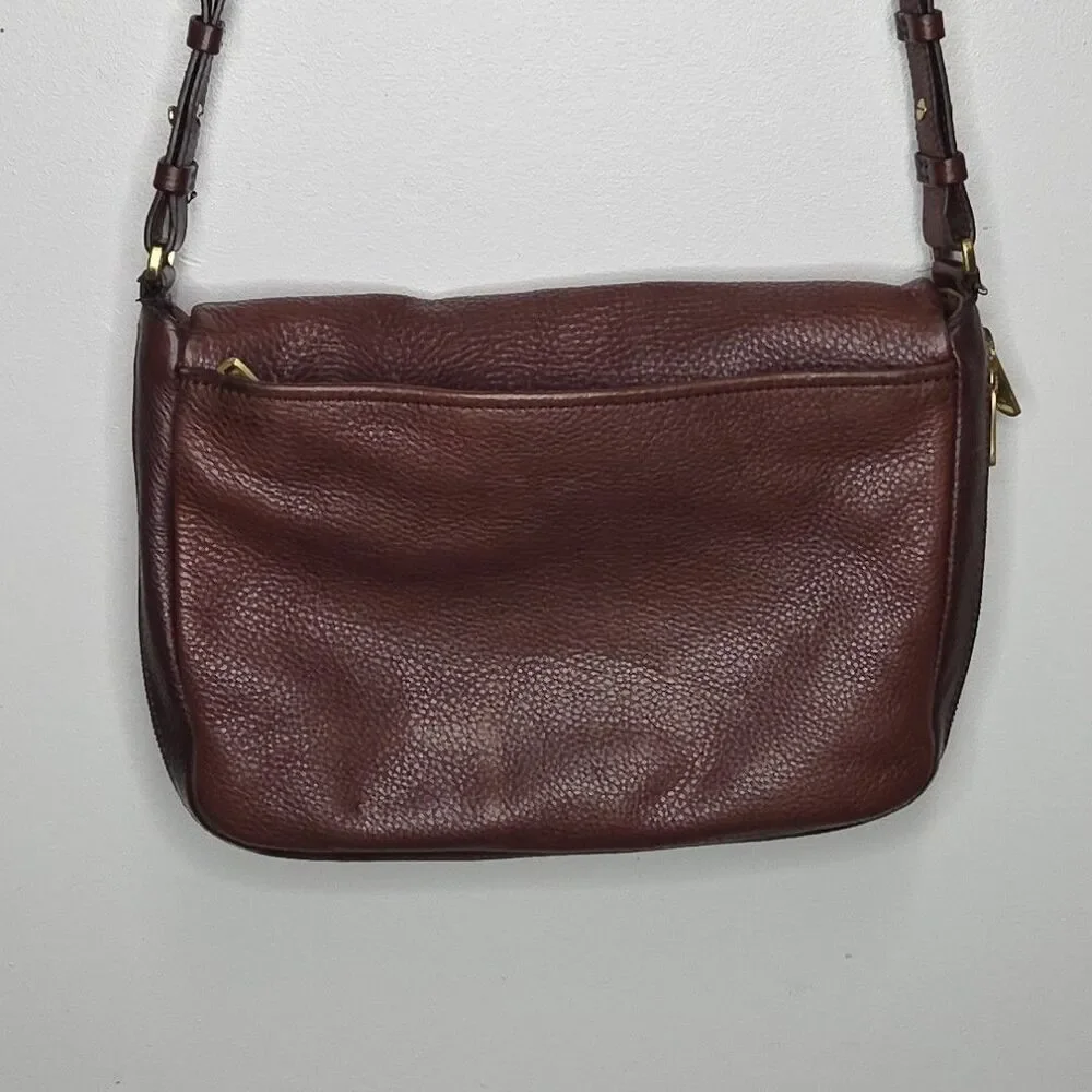 Fossil Preston Flap Crossbody Bag Burgundy Pebbled Leather Purse ZB5875